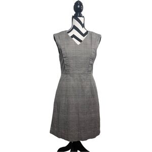Elan Academia Sleeveless Sz L V-Neck Career Business Glen Plaid Shift Dress